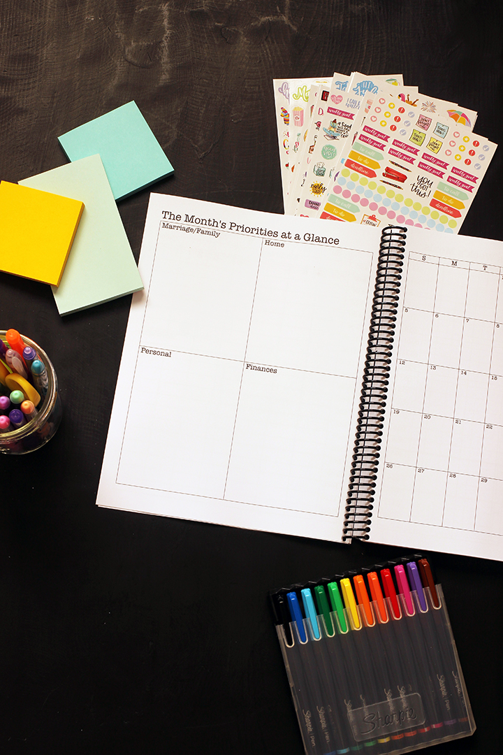 blank planner opened to monthly priority page