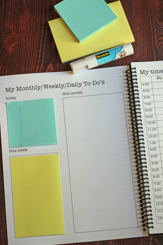 planner with post-it notes