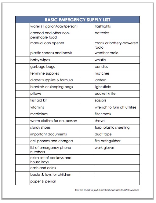 Emergency Supply Checklist