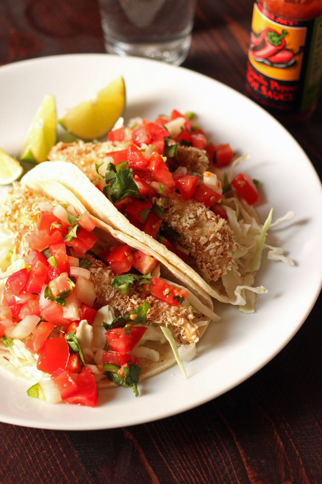 plate of fish tacos with pico de gallo