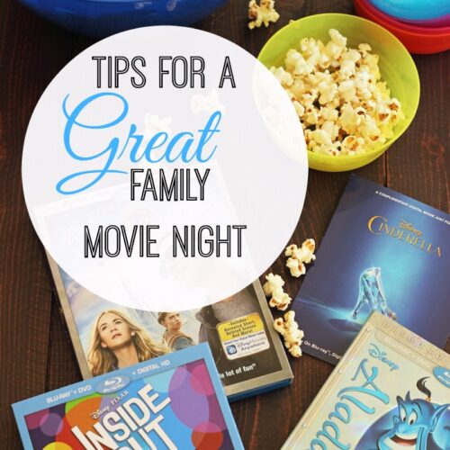 Popcorn and movies with text overlay: Tips for a Great Family Movie Night.