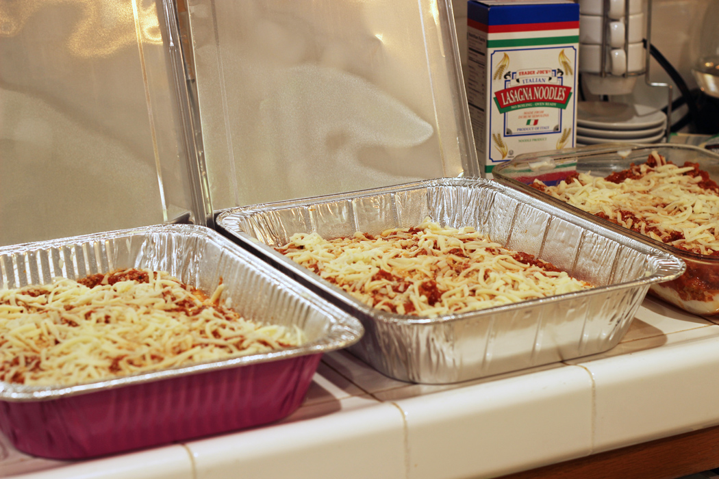 prepared lasagnas ready for freezing