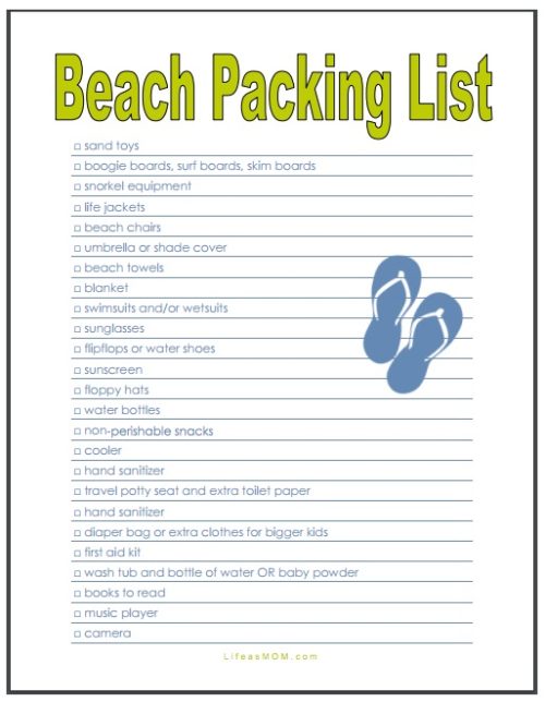 Beach Packing List - Free Printable from Life as Mom