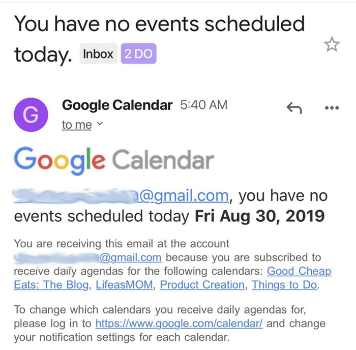 screenshot of google calendar alert