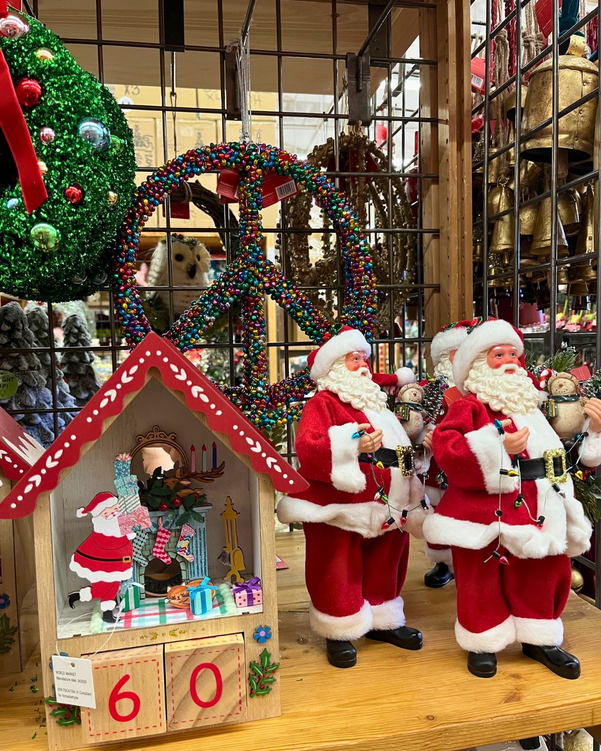 Christmas decor on store shelf.
