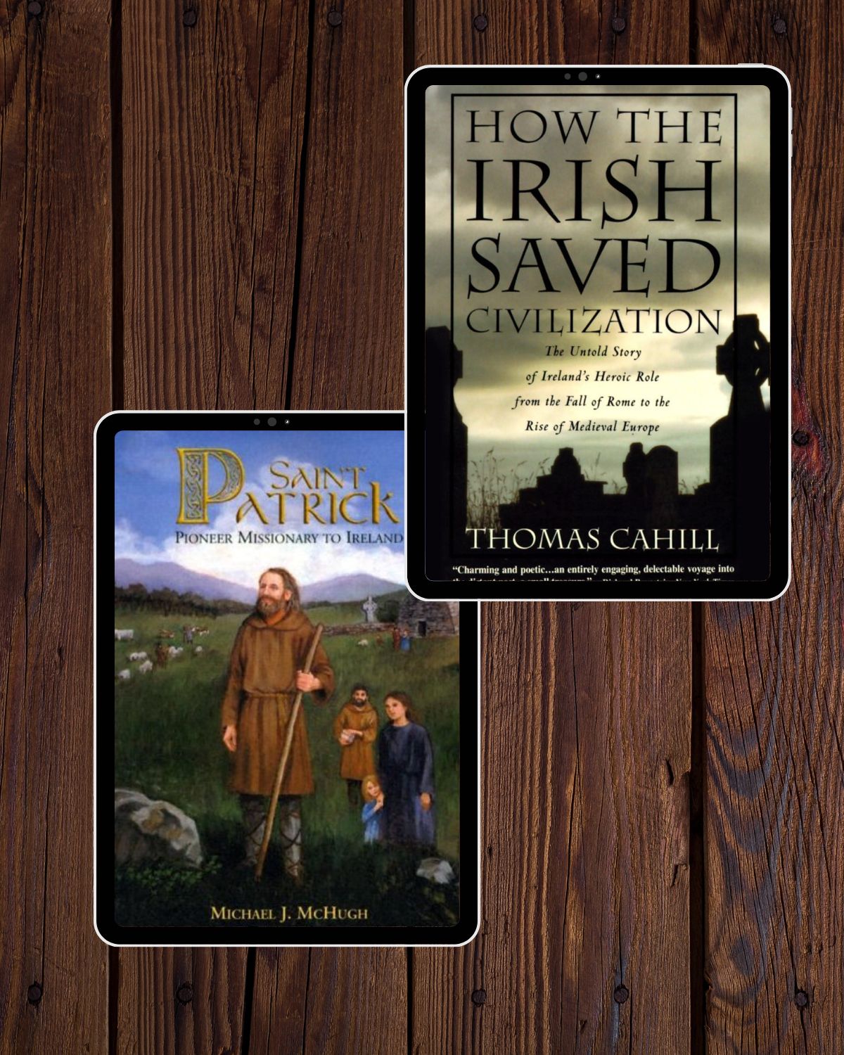 two iPads with ireland book covers showing on the front.