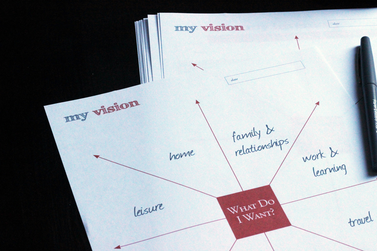 printed vision worksheet and pen