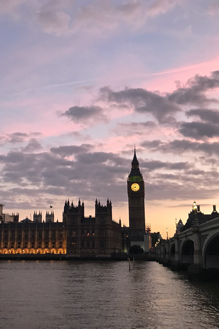 Big Ben across the river at sunset.