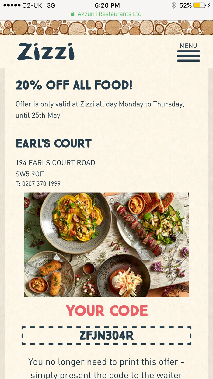 screenshot of zizzi app