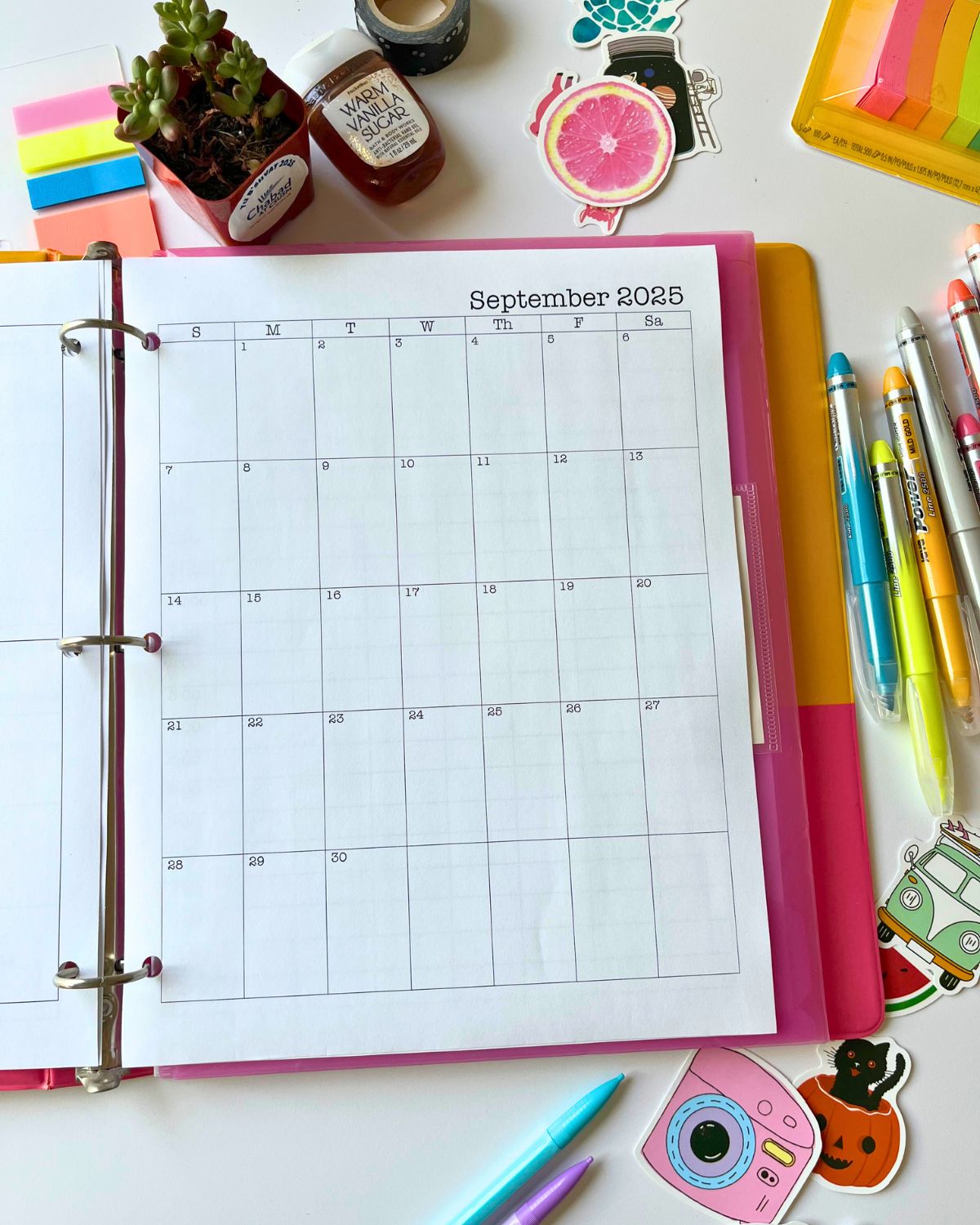 student planner open to monthly calendar.