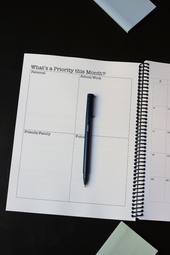 student planner priority page for the month