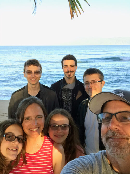 family selfie on the beach in maui