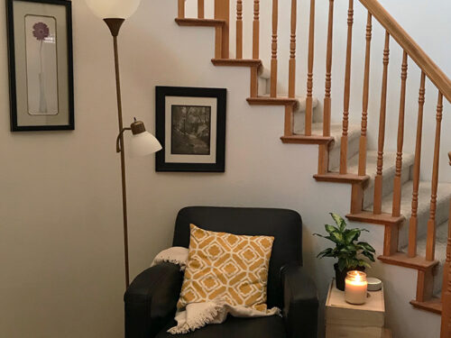 reading nook by stairs