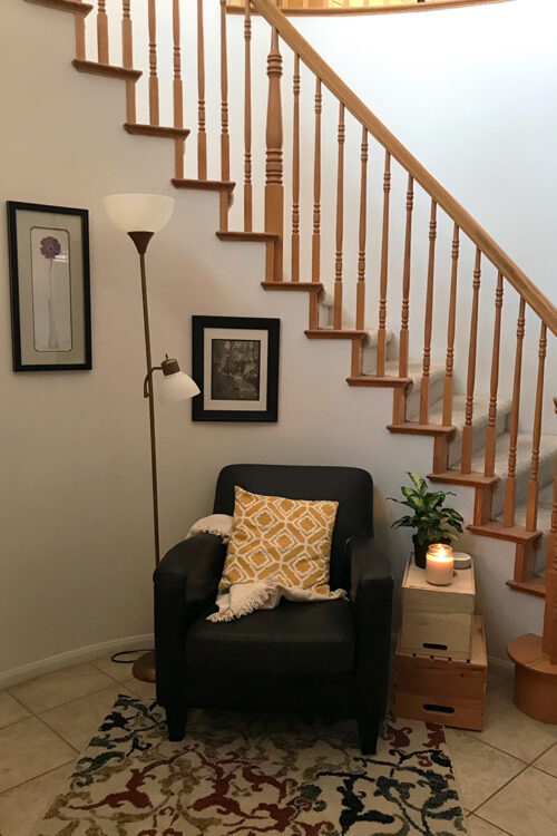 reading nook by stairs