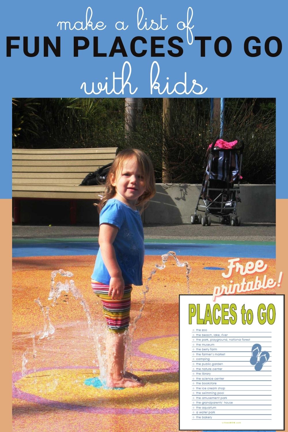 collage of free printable and image of girl splashing in water, with text overlay.