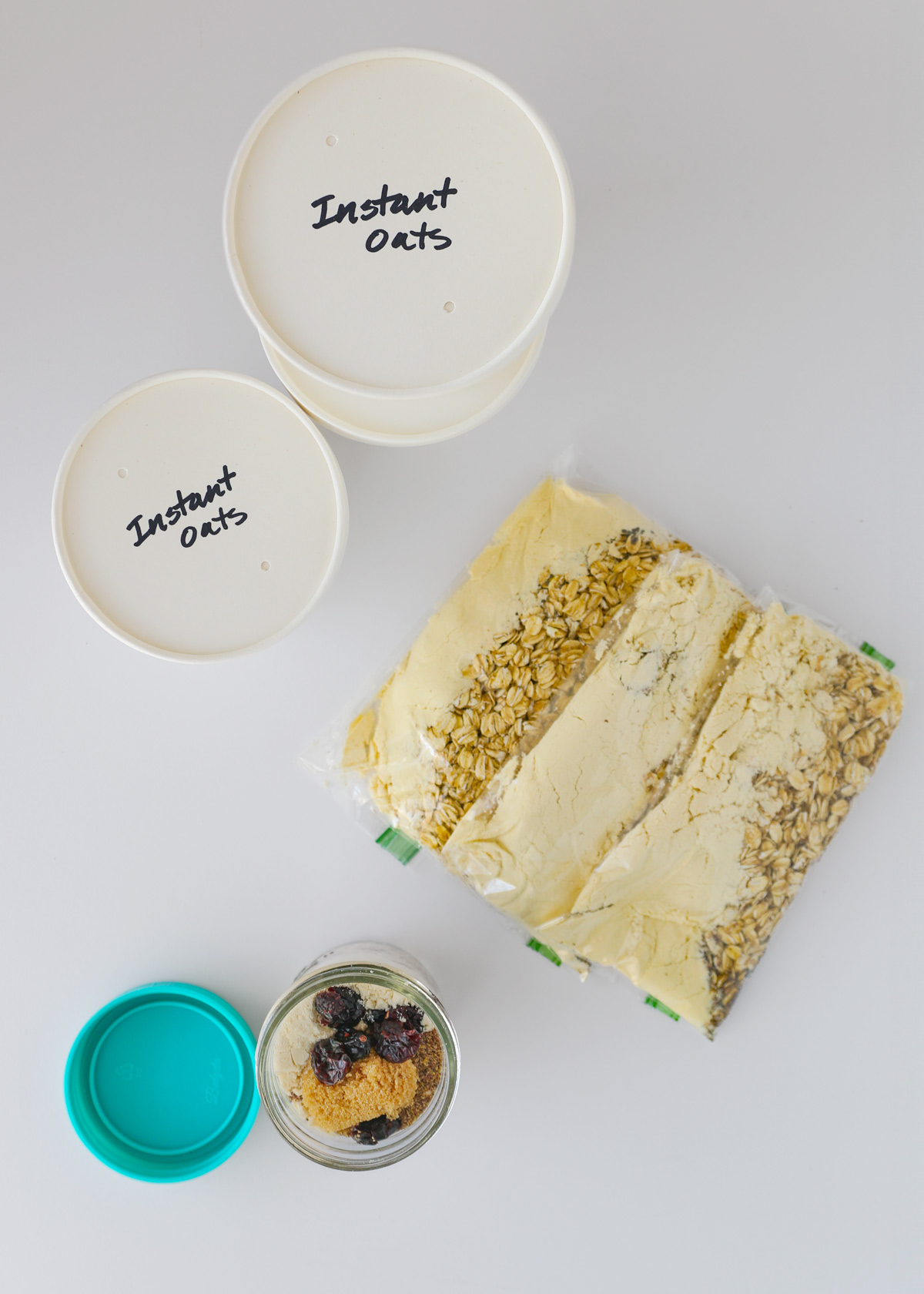 array of instant oatmeal options for packing.