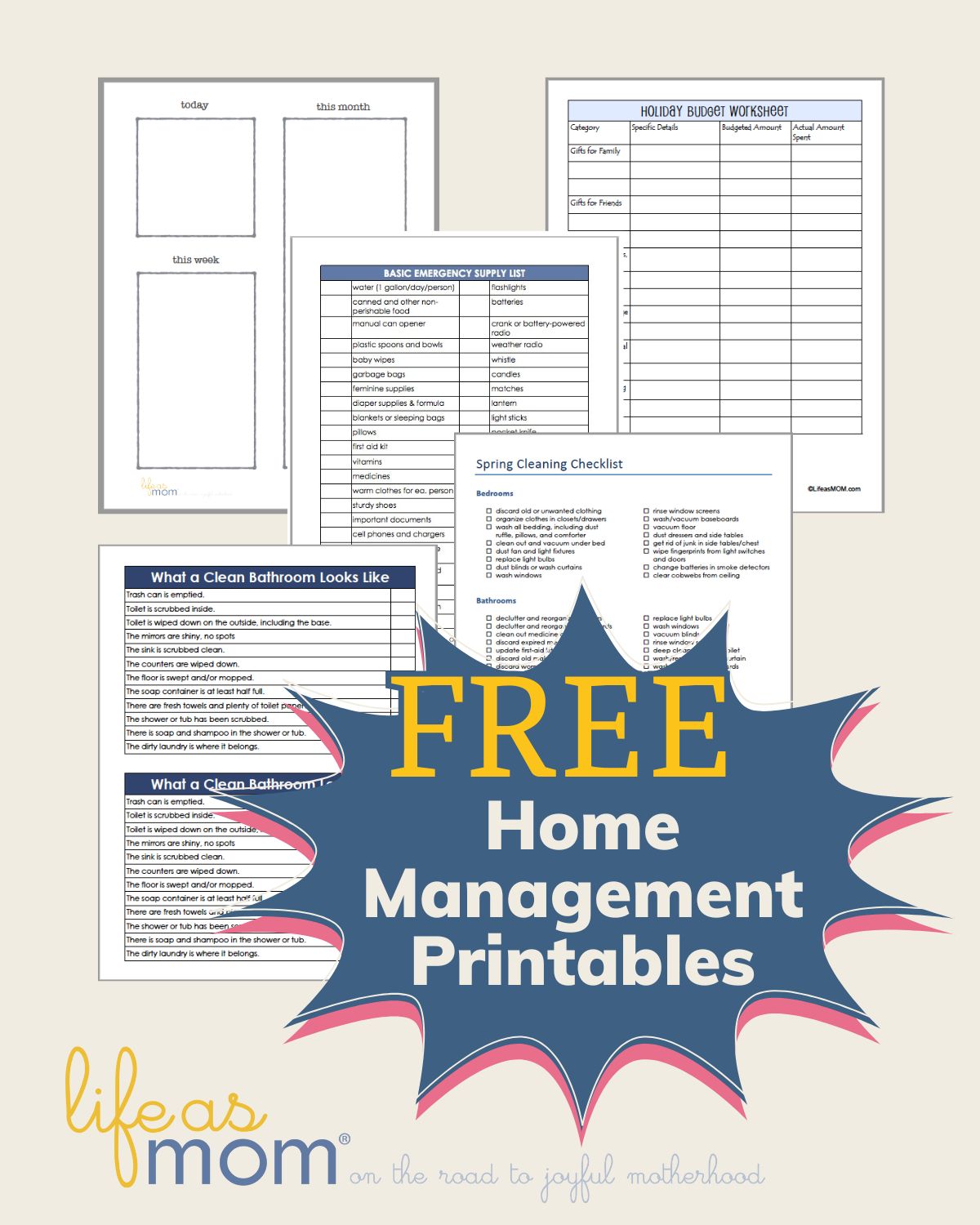 collage of free home management printables.
