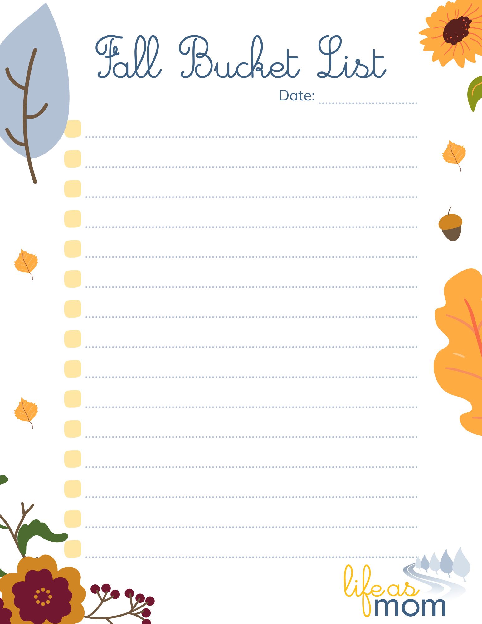 Fall Activities for Kids Free Fall Bucket List Printable Life as Mom