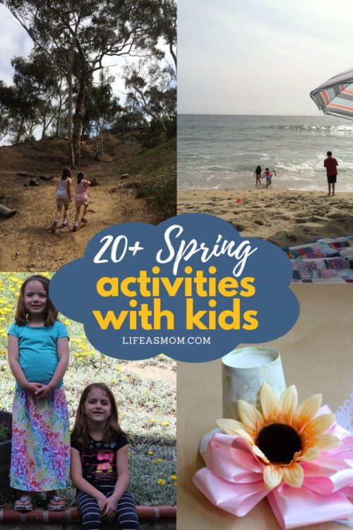 collage of spring activities for kids, with text overlay.