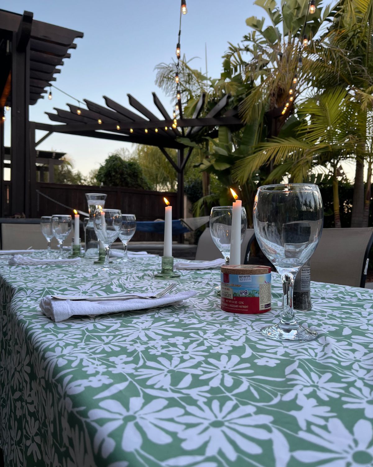 sunday dinner table set outside.
