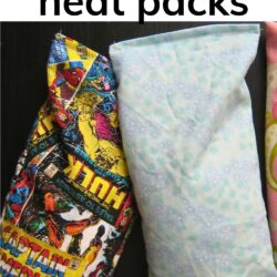 two heat packs on black table, with text overlay.