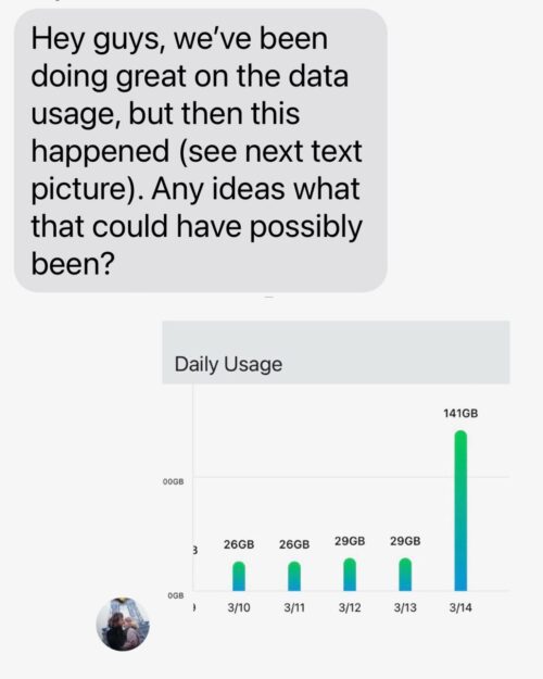 screen shot of text with data usage.