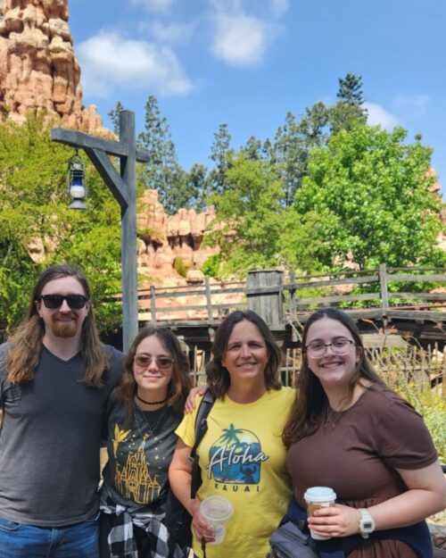 jessica and three kids near big thunder mountain.