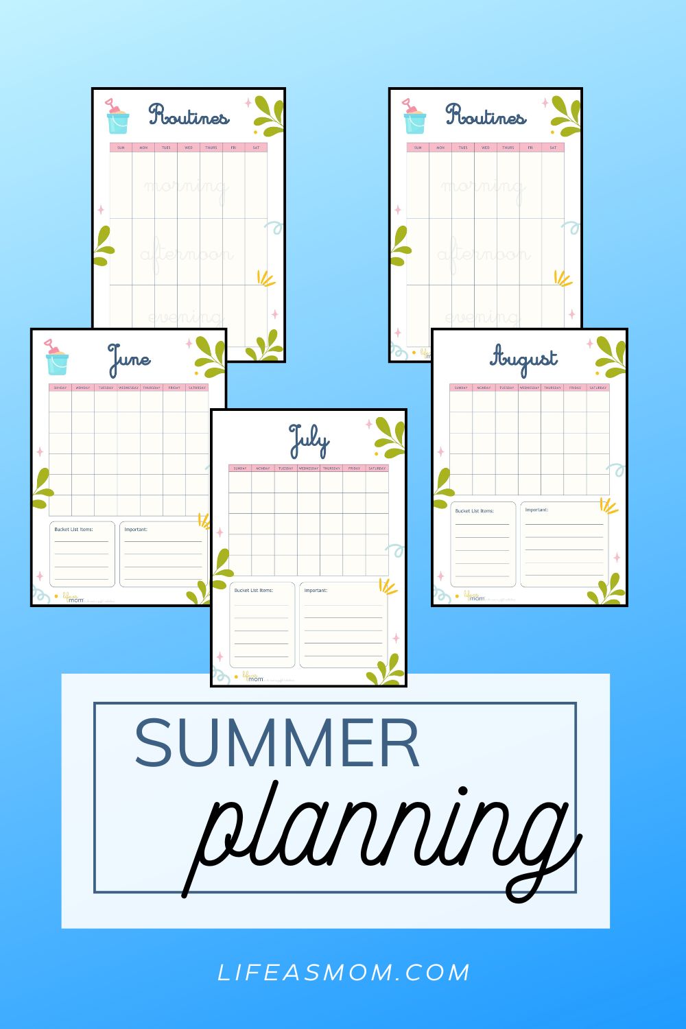 collage of summer planning printables.