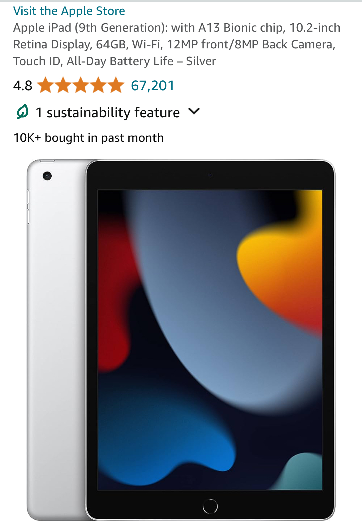 screenshot of iPad for sale on amazon.