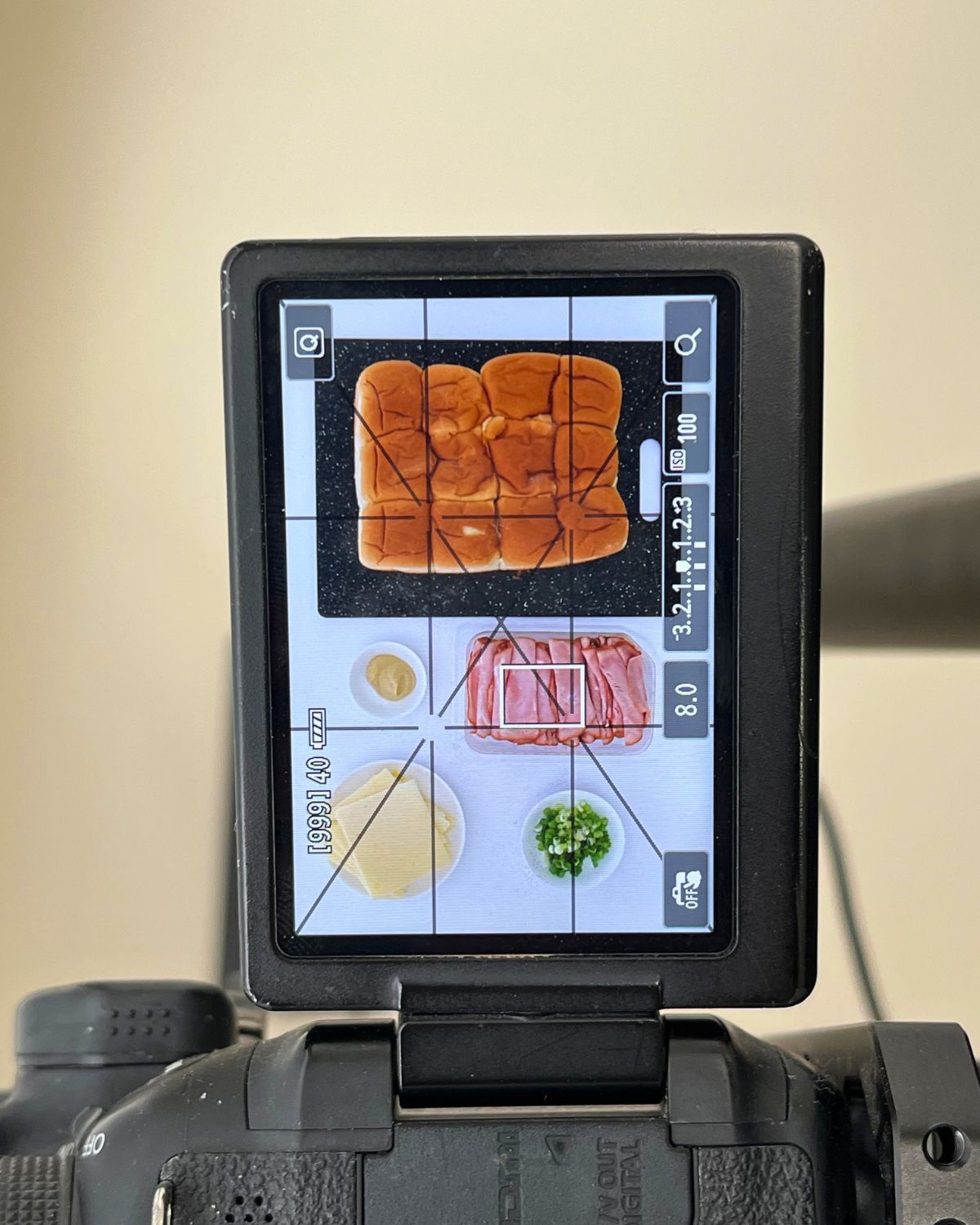 ingredients for recipe showing in lcd screen of dslr camera.