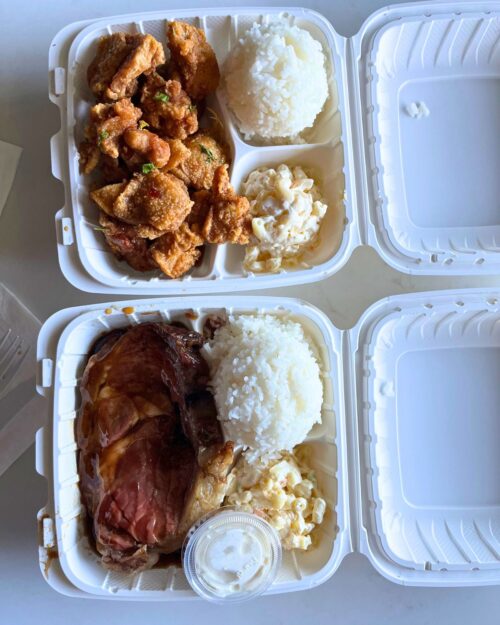 smiley's grinds in two to go boxes.