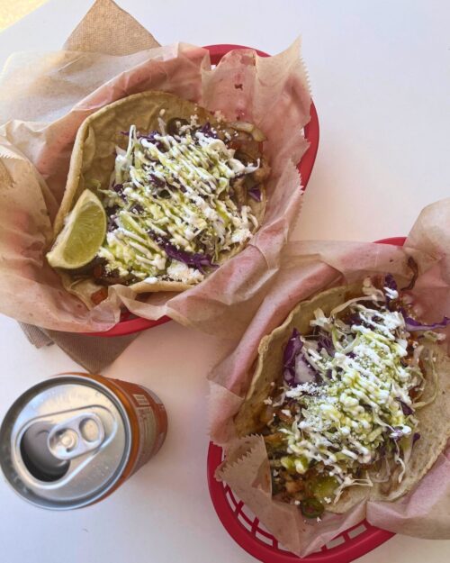 pair of tiki tacos in baskets.