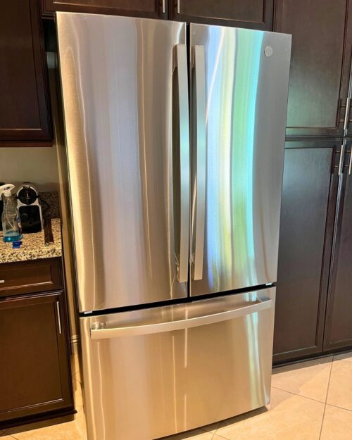 a new fridge in the kitchen.