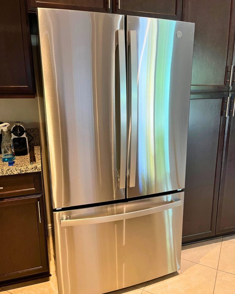 a new fridge in the kitchen.