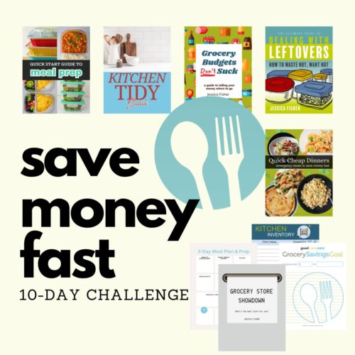 collage of what's included in save money fast challenge.