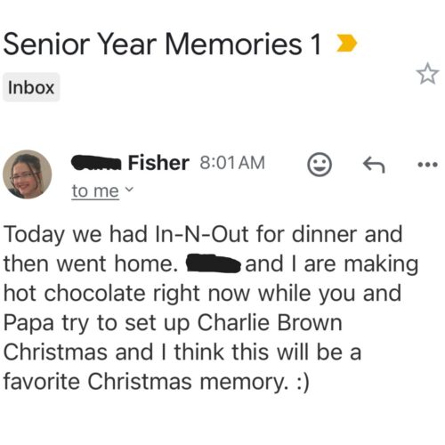 screenshot of email of christmas memories.