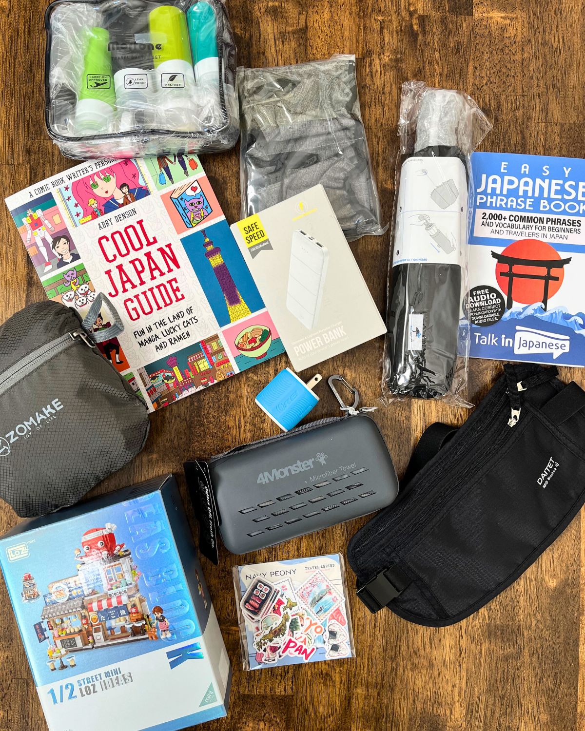 array of images of japan gifts on table.