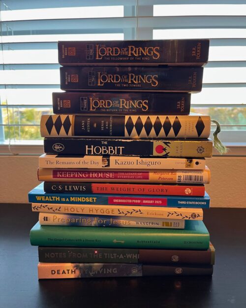 stack of books from to be read pile.