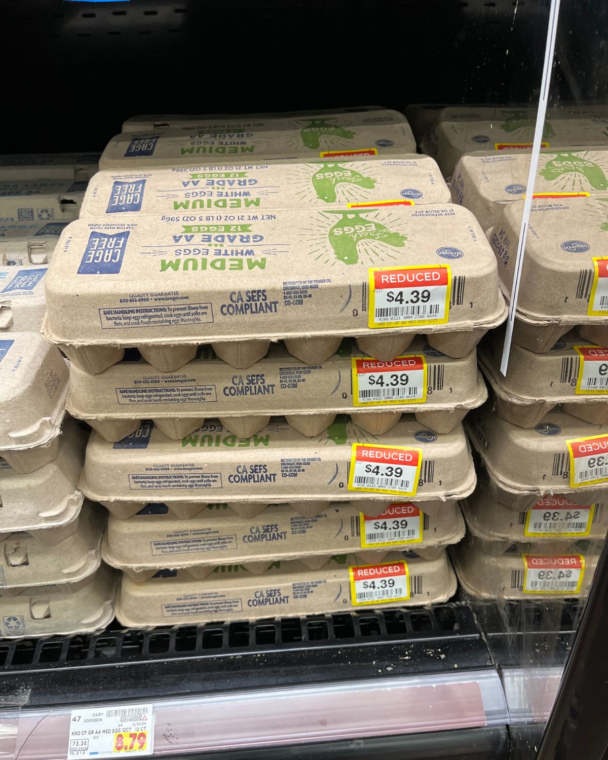stacks of medium eggs on clearance.