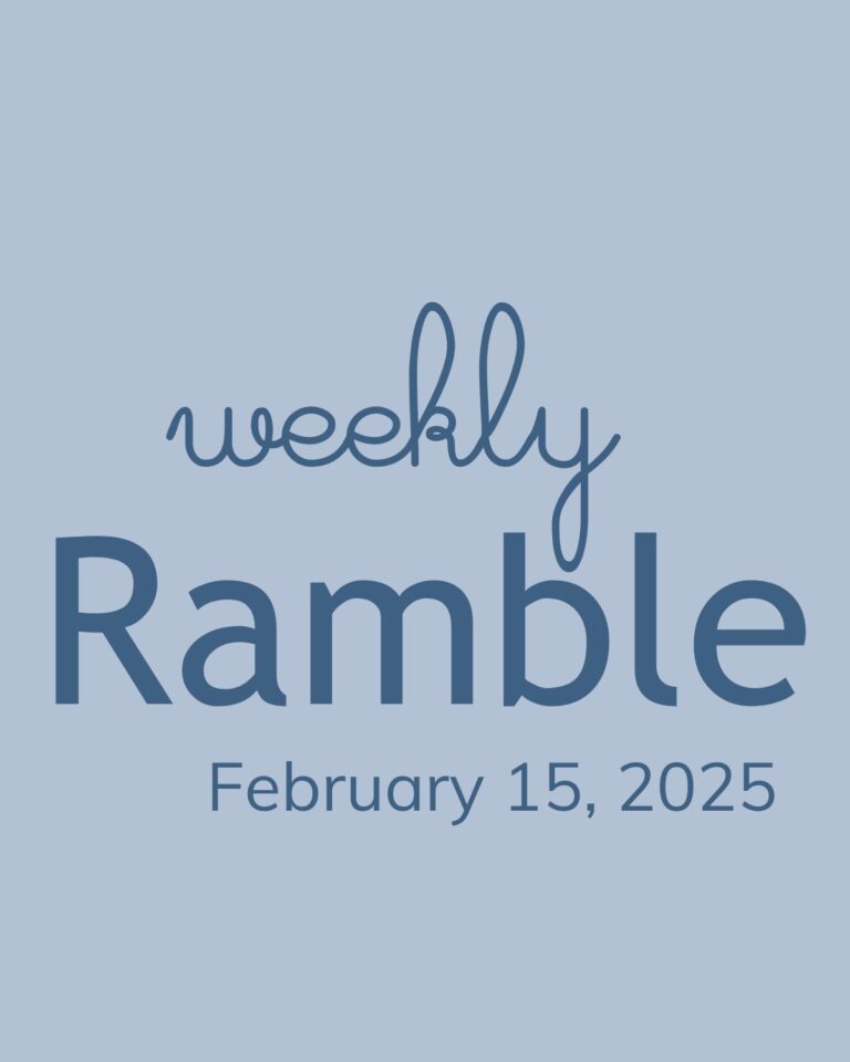 graphic for weekly ramble, with the date, blue writing on light blue background.