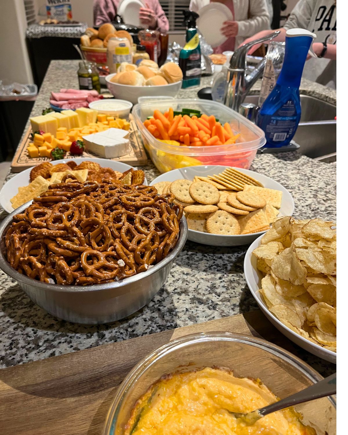 game night snacks laid out on counter.