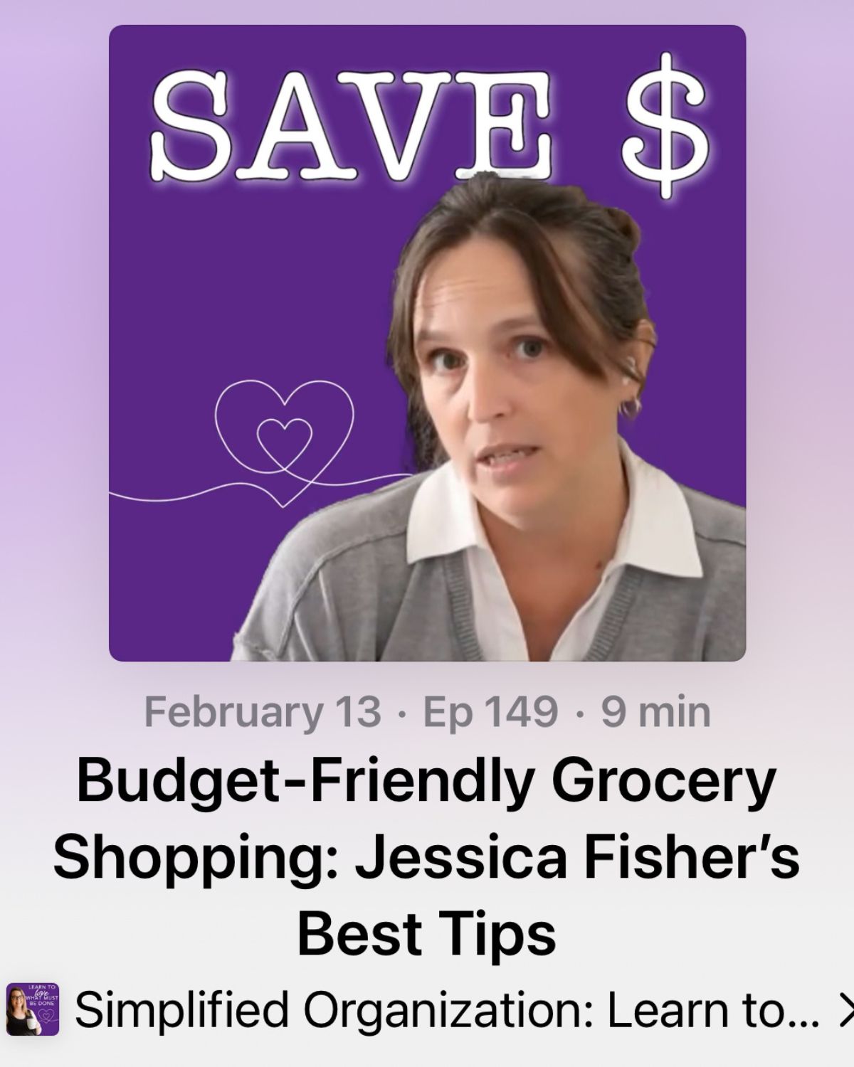 screen shot of simplified organization podcast listing with jessica.