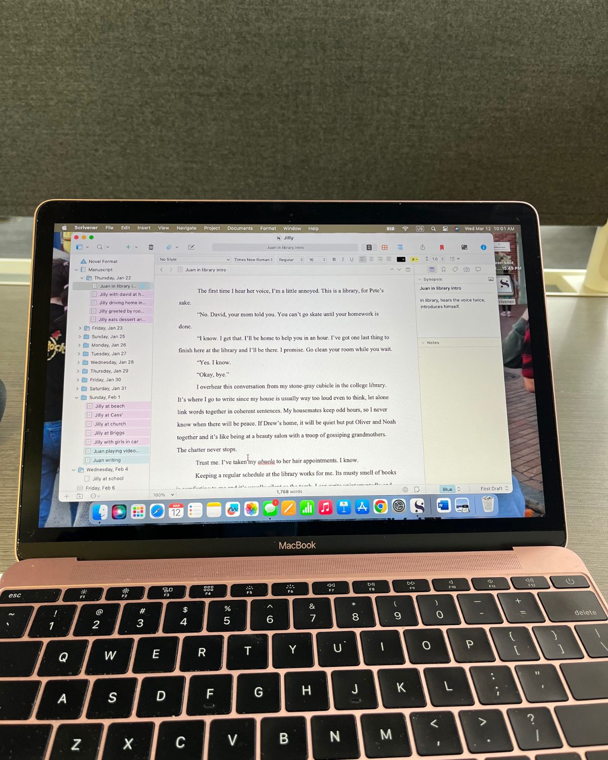 laptop open to scrivener.