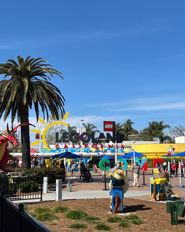 legoland entrance on a blue sky sunny day.