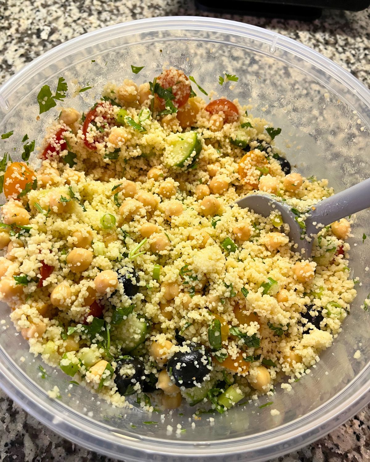 big bowl of couscous salad.