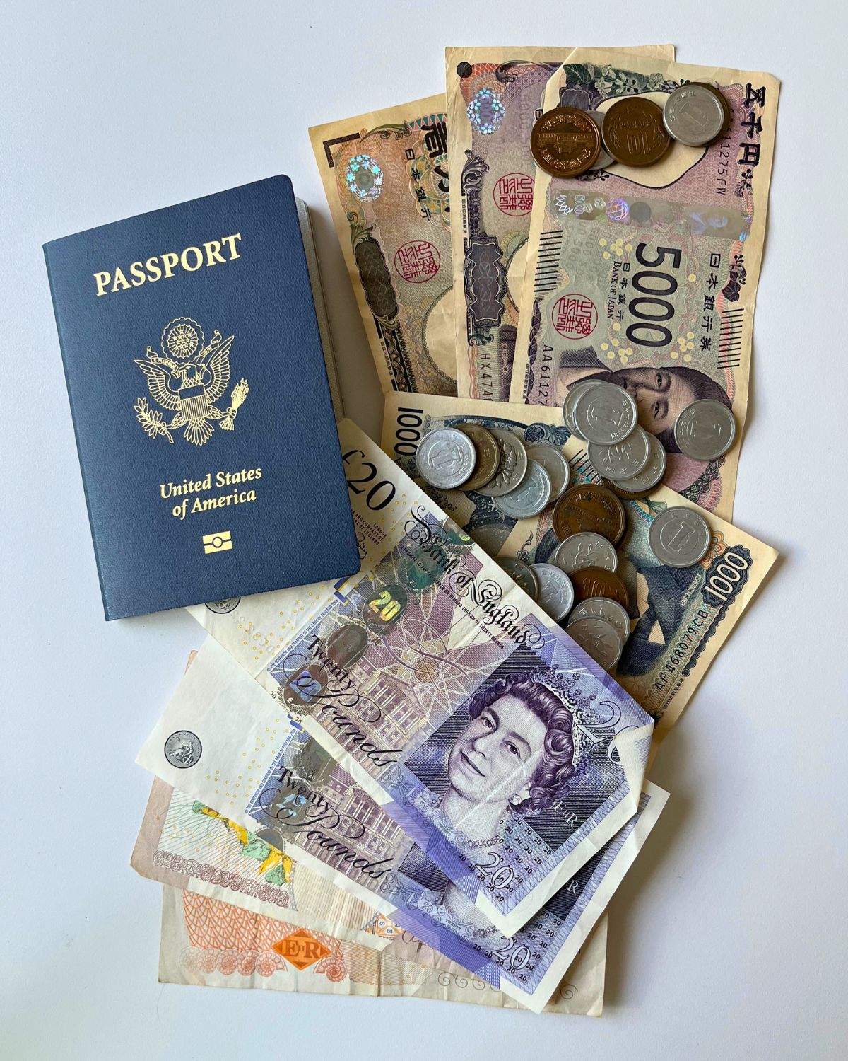 passport and foreign currency.