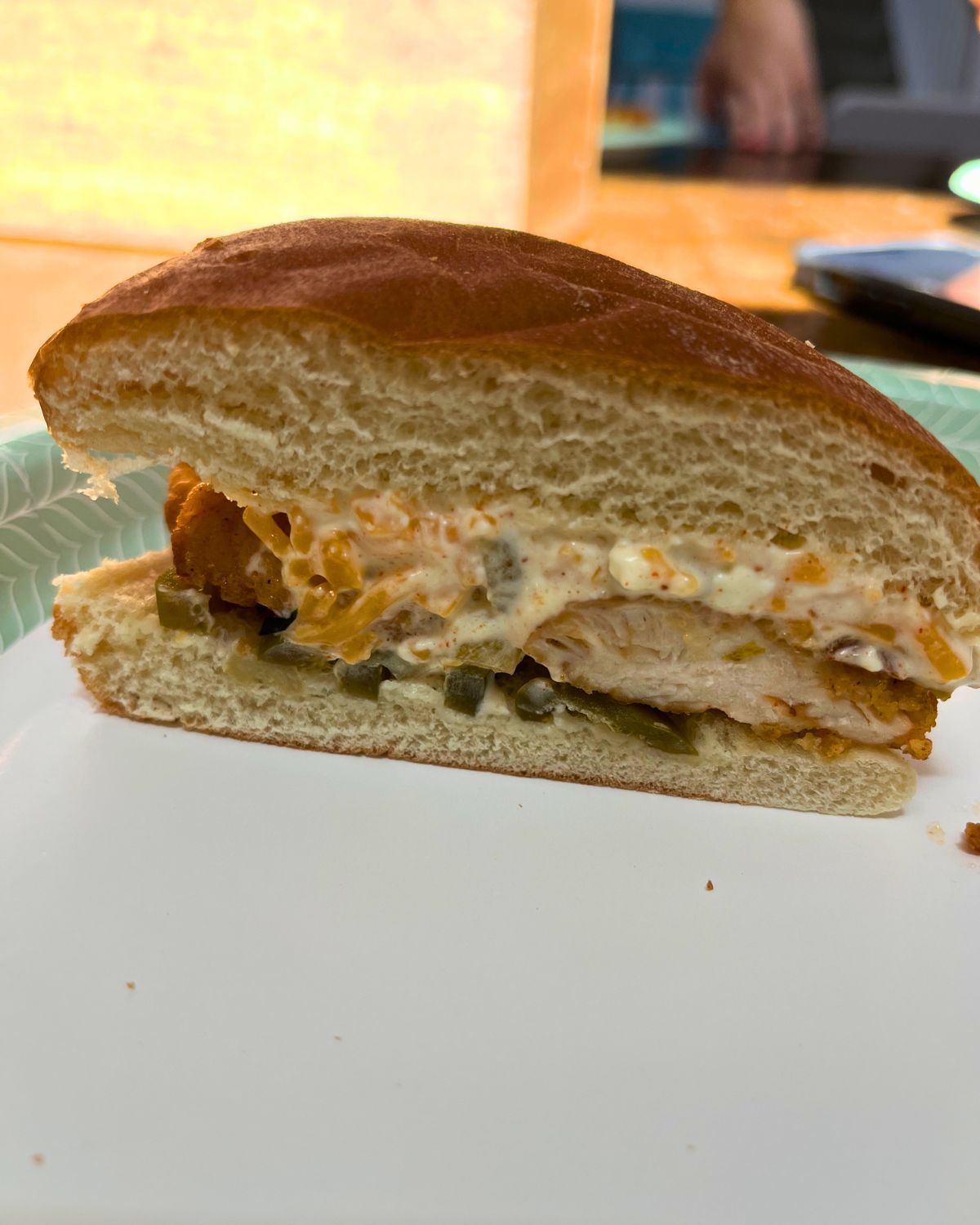 homemade pimiento cheese chicken sandwich.