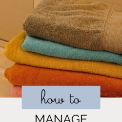 stack of towels, with text overlay.