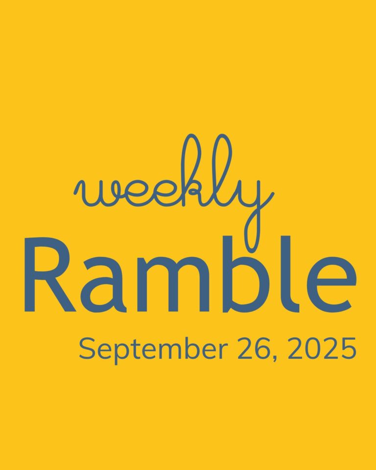 weekly ramble graphic with blue writing on yellow background.