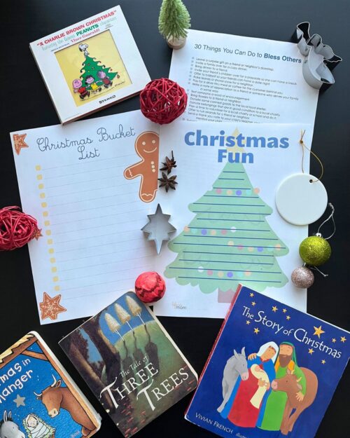 collection of Christmas bucket lists with decor and activities.